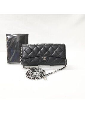 Chanel Caviar Quilted Wallet Black Silver